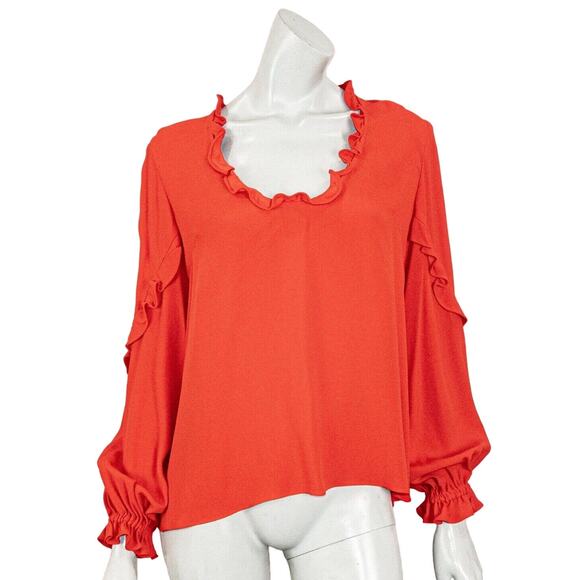 ALEXIS Scoop Neck Ruffle Blouse Red Long Sleeve Size Medium - Picture 1 of 8